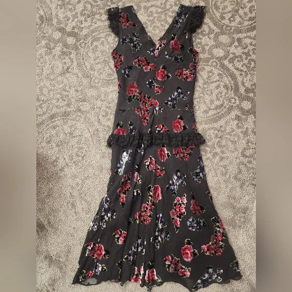 Anna Sui Lace-trimmed Floral-print Devoré-chiffon Midi Dress In Black - Picture 5 of 6